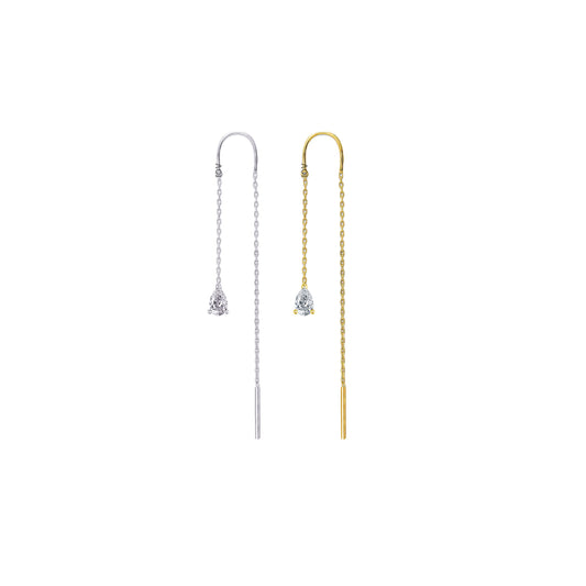 threader earring with dangling pear shape CZ stone.