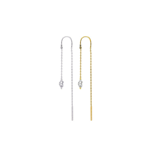 threader earring with dangling marquise shape CZ stone.