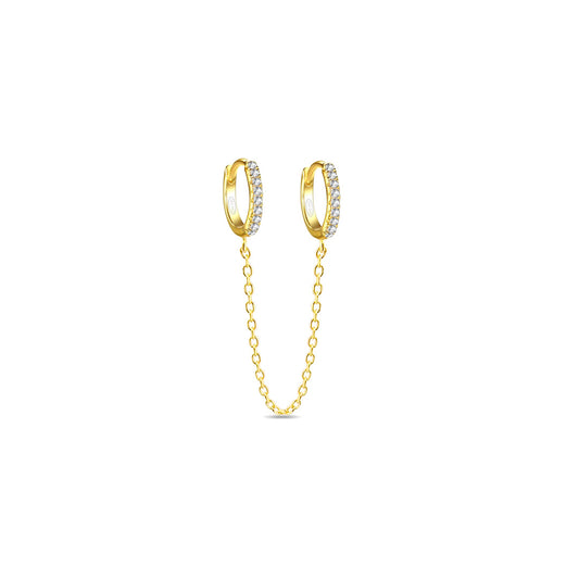 double cz huggie hoop linked chain earring.