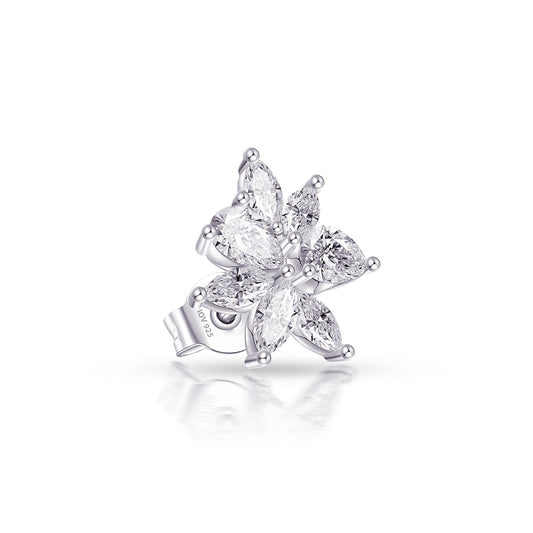 stud earring of a cluster of fancy cz shapes stones pears and marquise in prong setting. 