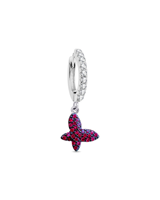 ruby color butterfly shape dangling huggie hoop earring