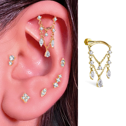 chandelier style flat back piercing.