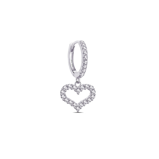 Dangling heart shape hoop earrings.