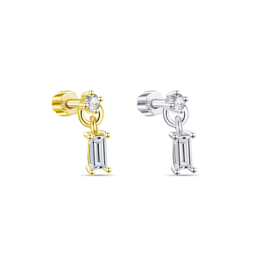 dangling baguette stone from round shape stone flatback piercing.