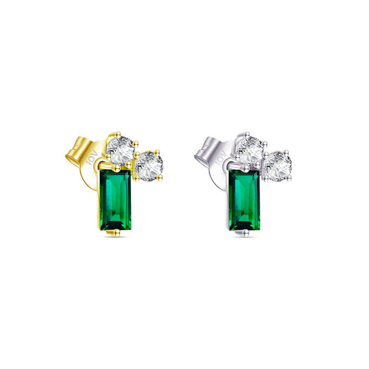 emerald baguette and two white stone stud earring.