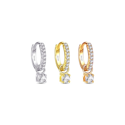 hoops earrings with dangling removable round stone.