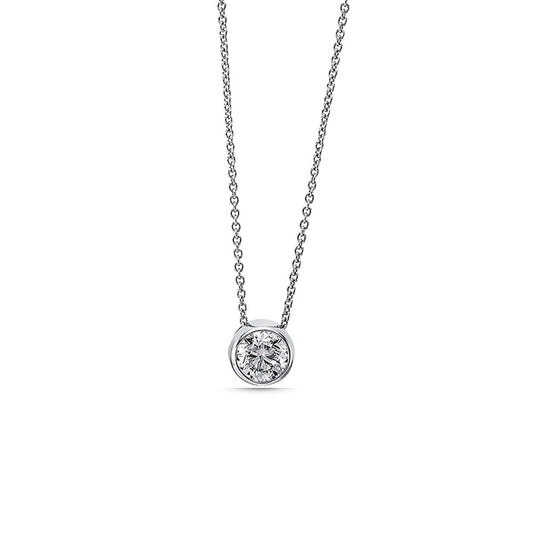 movable 5 mm CZ in bezel setting necklace.