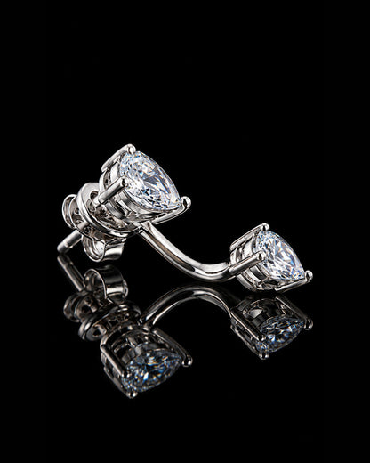 Pear Cut CZ Front Back Earrings | 925 Sterling Silver Ear Jacket Stud.