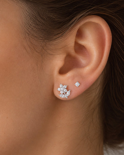 Sterling Silver Daisy CZ Stud Earrings