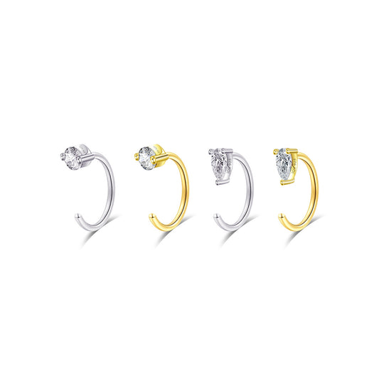 CZ pear and round shape open hoops.