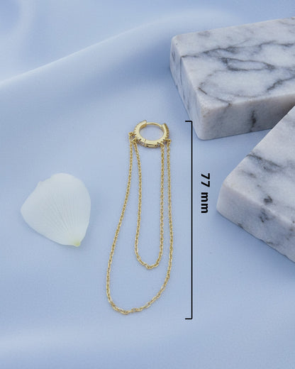 8 mm CZ hoop with dangling double chain earring.