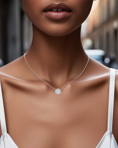 Flower CZ shape necklace in a cluster setting necklace.